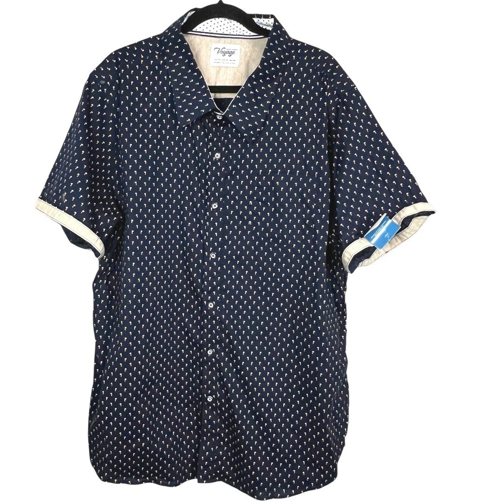 NWT - Craft + Flow Voyage Men's Navy Blue Palm Tree Print Button Down - Sz 2XL